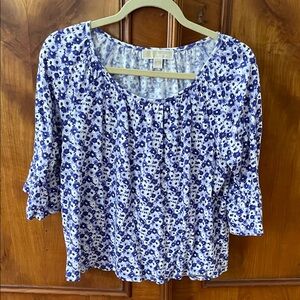 Michael Kors Navy and White Patterned Blouse